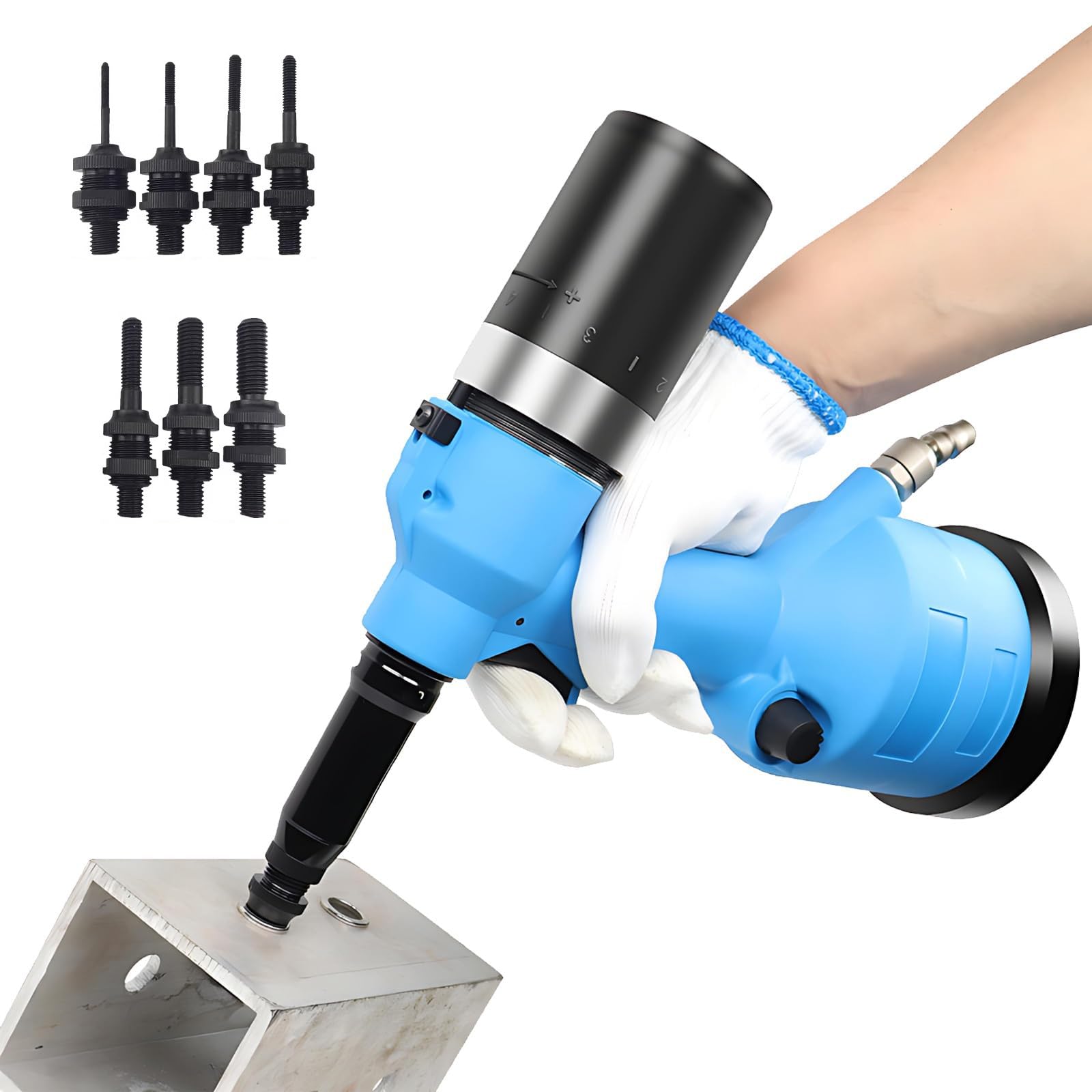 Juego de remachadora hidráulica neumática, pistola remachadora industrial con un solo clic, carrera de 7 mm, para construcción y fabricación de maquinaria