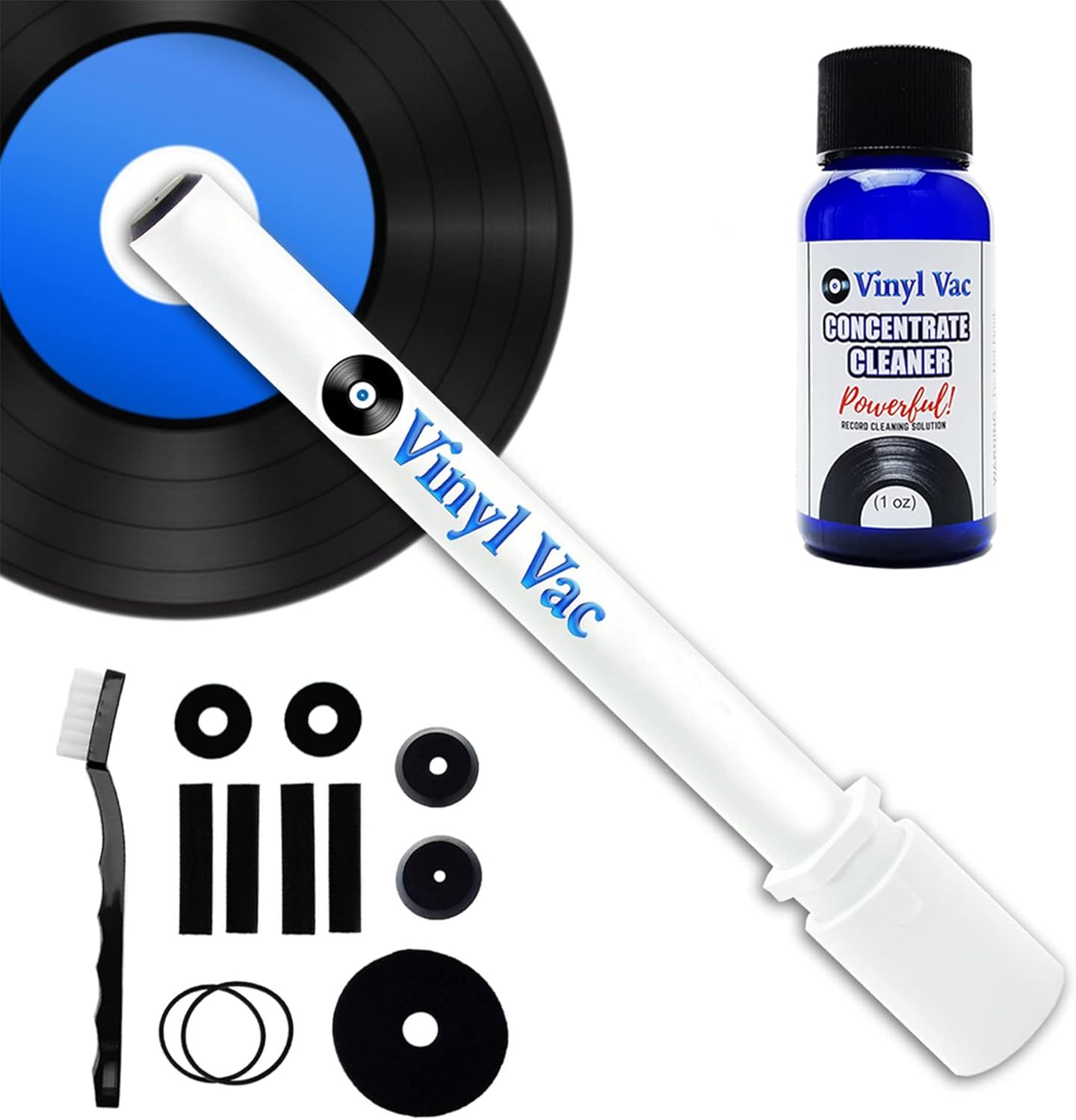 45 Combo Record Cleaning Kit Vinyl Vac 45 with Vinyl Vac Concentrate Cleaner (2oz) w/NO Alcohol - Safe for Your Records! Vinyl Record Cleaner Kit Attaches to Your Wet/Dry vac (2oz)