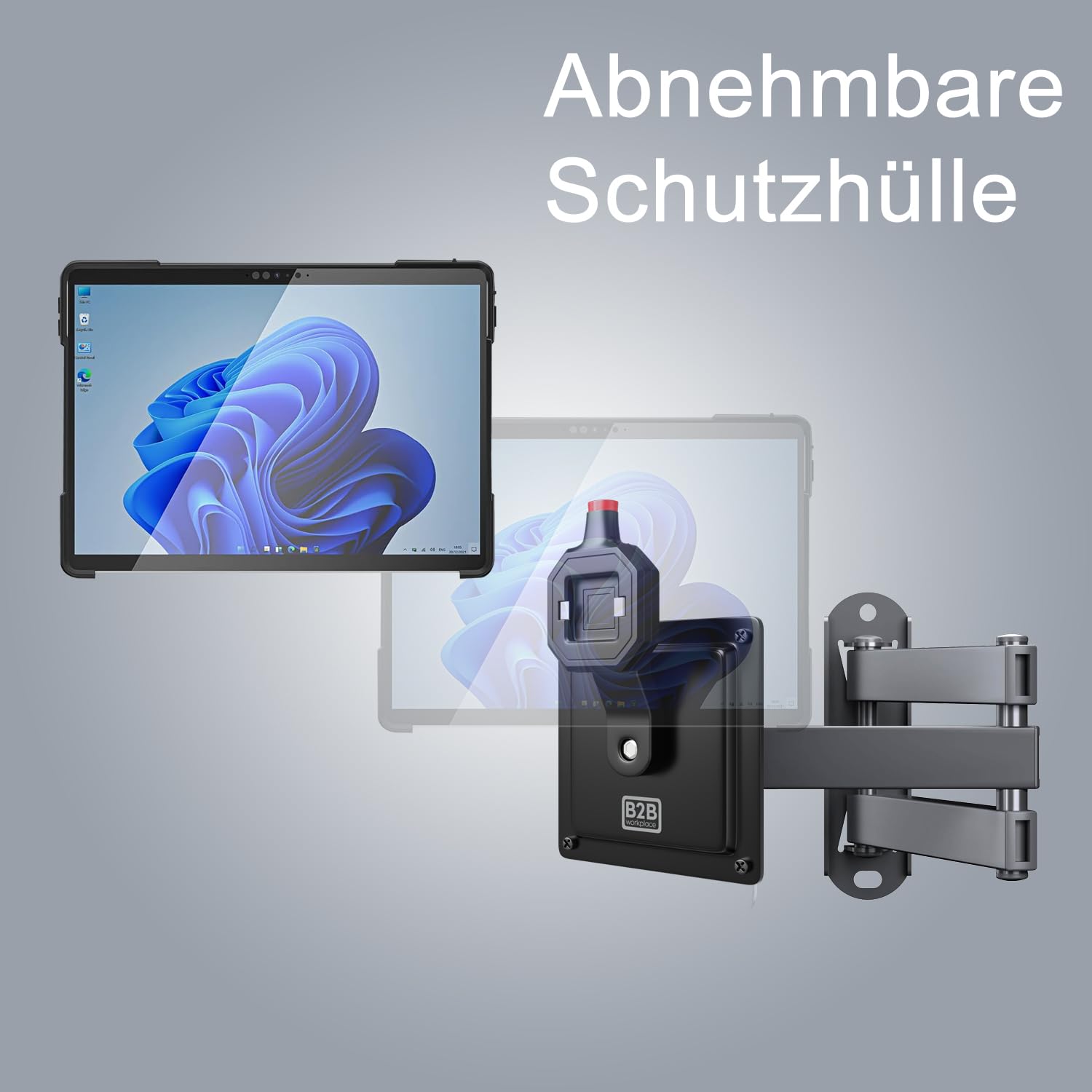 Wandhalterung kompatibel mit Microsoft Surface Pro 8 - Tablet Halterung mit Abnehmbarer Schutzhülle - mit Schwenkarm und drehbar