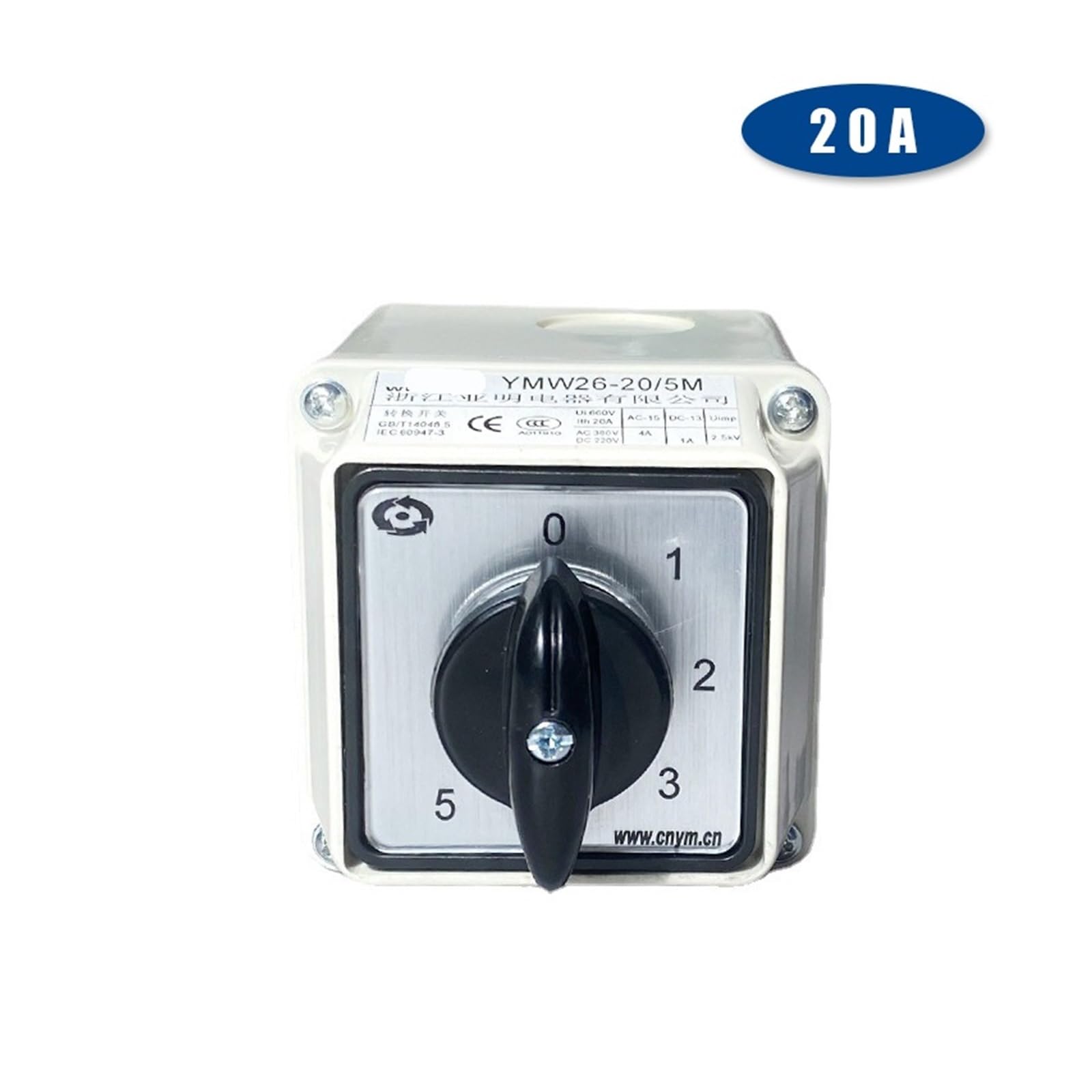 Interruptor de Leva rotatorio de Transferencia, Caja Impermeable, de 20 A, con Seis Posiciones y Cinco Polos, LW26-20/5M, 0-5