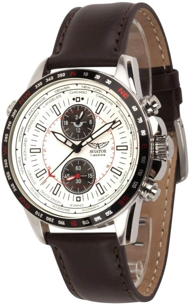 Aviator F-Series AVW78427G390 Men's World Cities Watch White Dial Brown Leather Strap