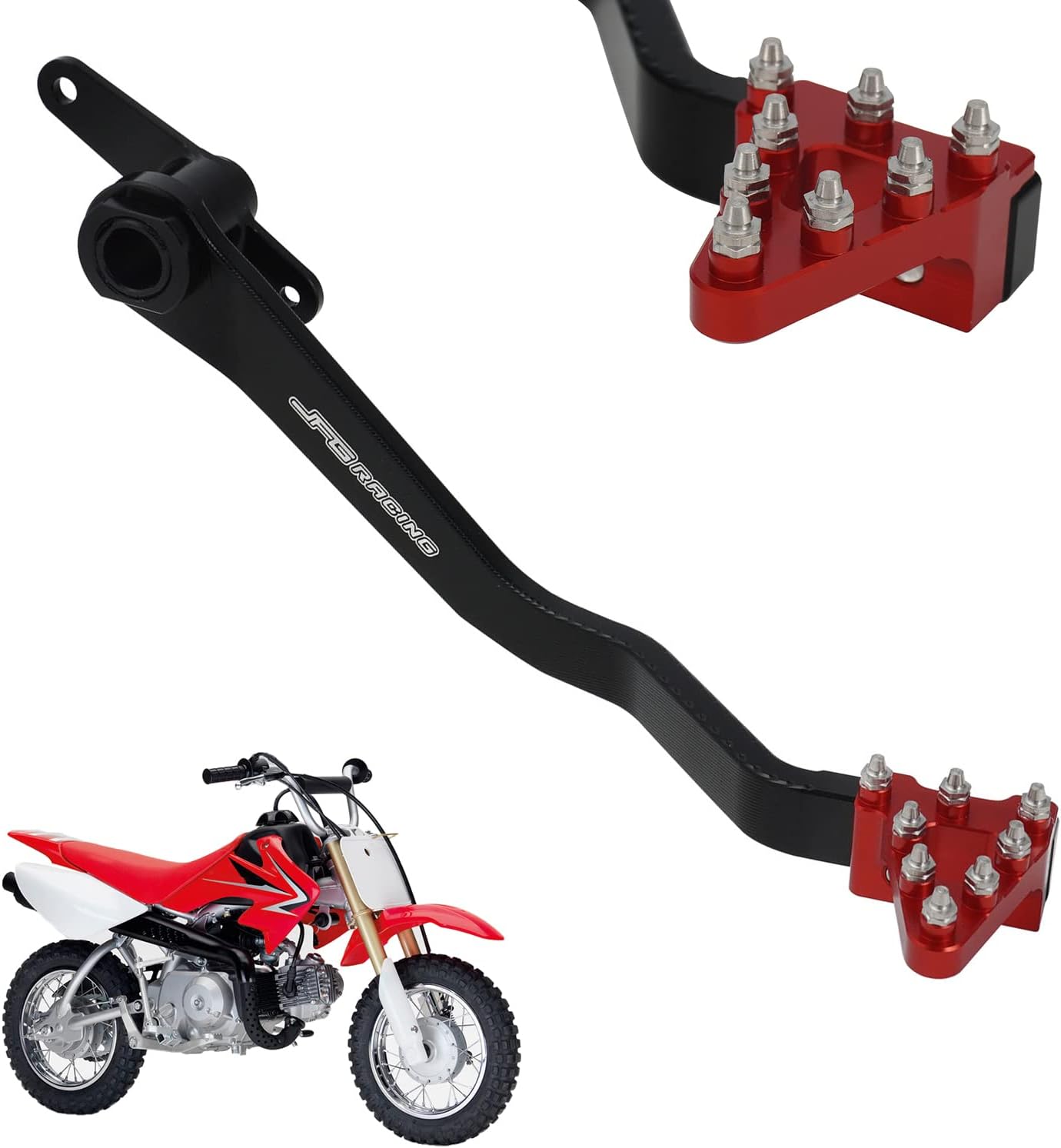 JFG RACING Motorcycle Folding Rear Brake Pedal Foot Lever CNC Universal for CRF CR XR 50cc - 125cc RM KX KLX TTR PW SSR Apollo TAO SDG Dirt Pit Bike Red (R131900262)