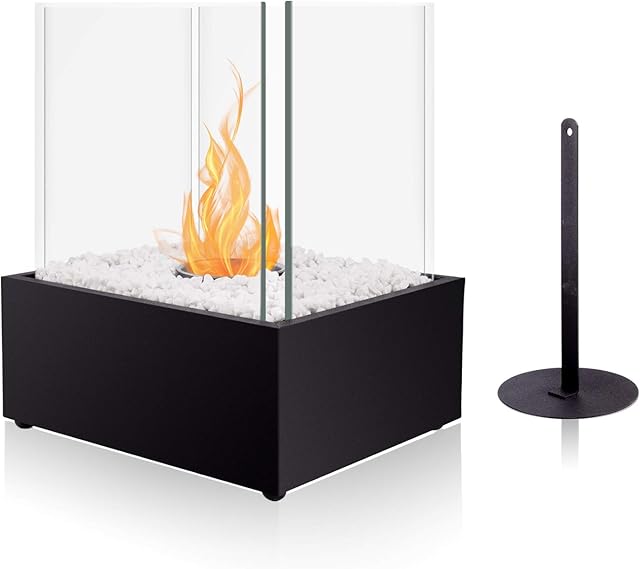 BRIAN & DANY Square Tabletop Bio Ethanol Fireplace with Pebbles and Fire Killer