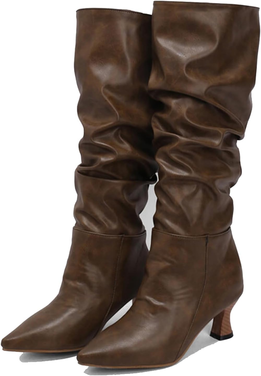 Alyaafifa Women's Knee High Pointed Dressy Casual Boots, Black, Size 8-12, Mid Heel Knee High Slouch Boots, Pull-On, Synthetic Leather & Denim Fabric, Snake Skin, All Seasons, Adult Women