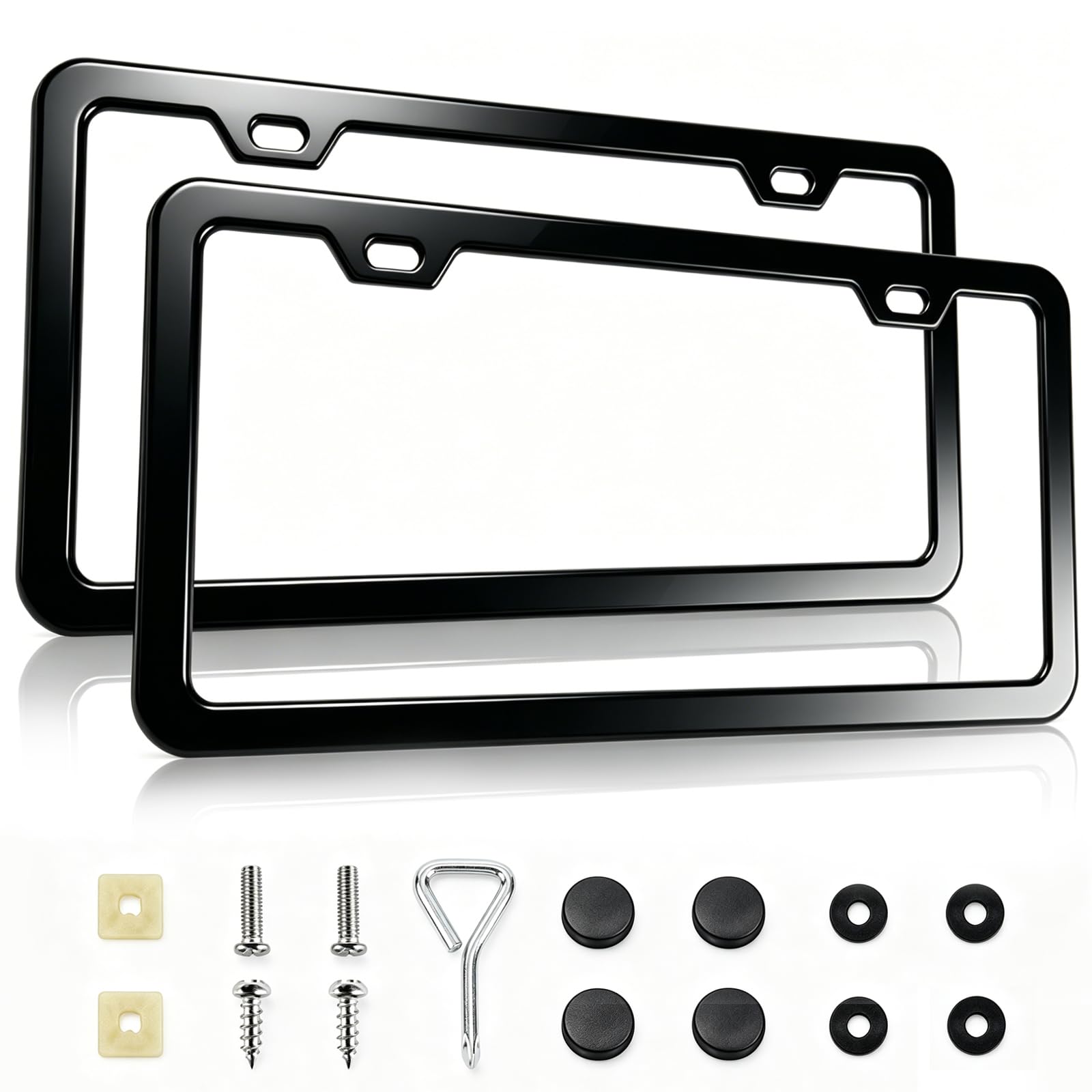 Photo 1 of 2-Pack License Plate Frames, Universal Black Aluminum Licence Plate Frame Holder, 2-Hole Narrow ? Slim Design Holder with Screws & Caps, Universal Fit for Cars, Trucks, Various Vehicles