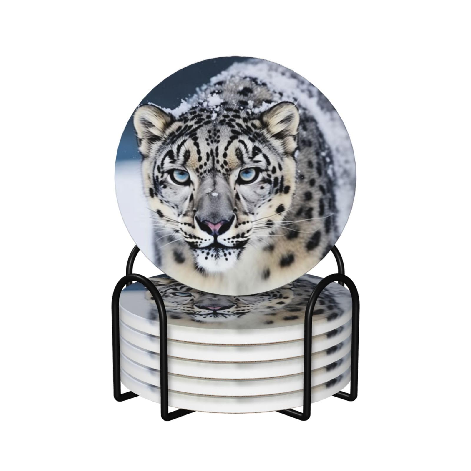 Dessous de verre céramique léopard absorbant avec support métal anti-rayure