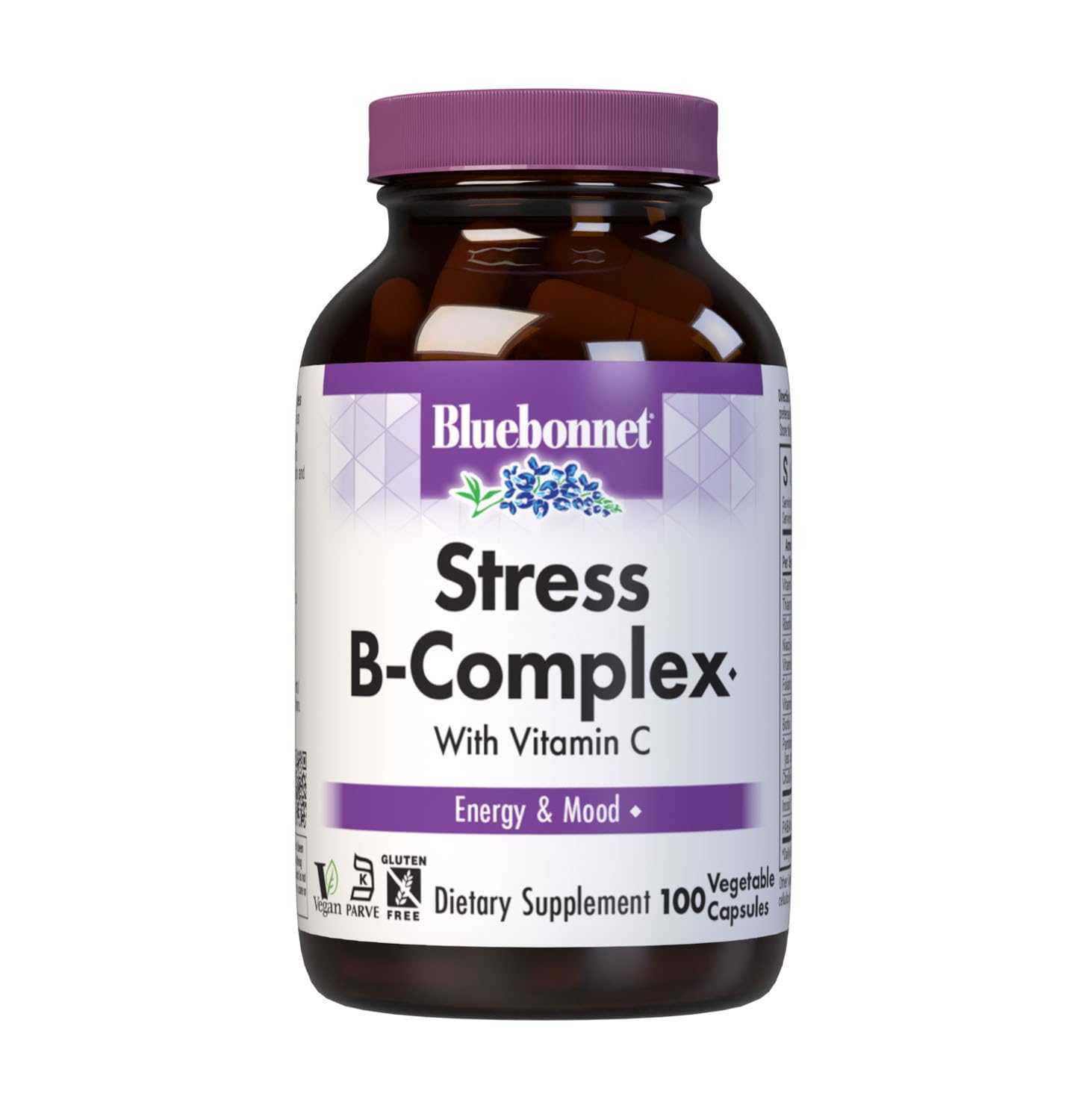 Bluebonnet Nutrition Stress Relief B Complex Vegetable Capsules, Vitamin B6, B12, Biotin, Folate, Vegan, Gluten & Soy & Milk Free, Kosher, Unflavored, 100 Count Stress Relief Formula - Unflavored 100 Count (Pack of 1)