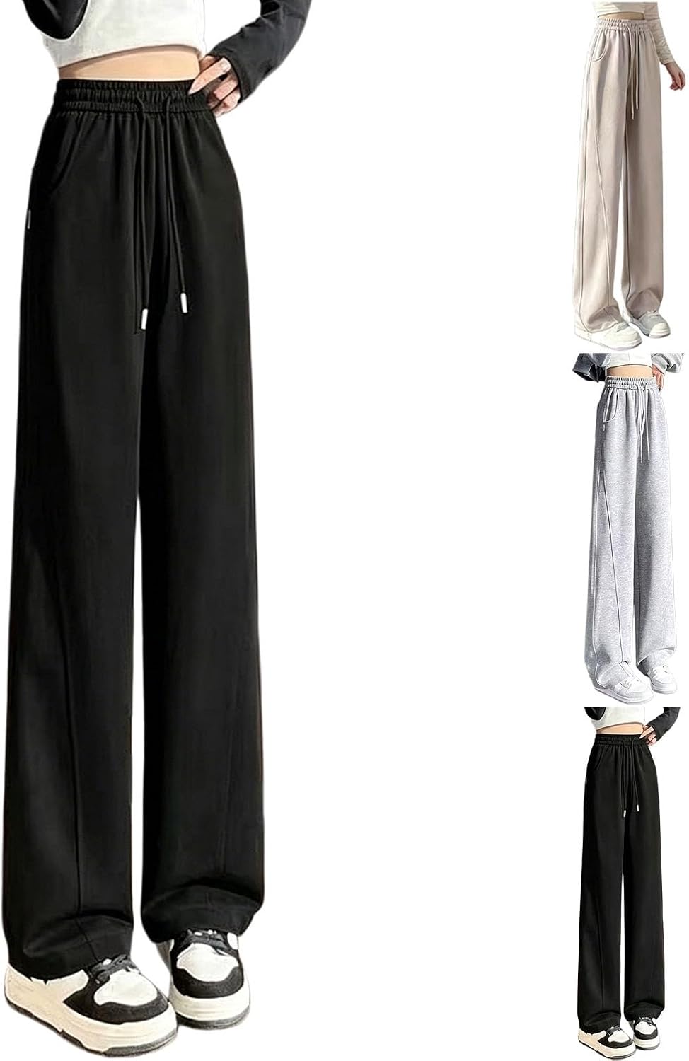 Girls Wide Leg Sweatpants Casual Baggy Elastic High Waist Joggers Drawstring Straight Yoga School Sweat Pants with