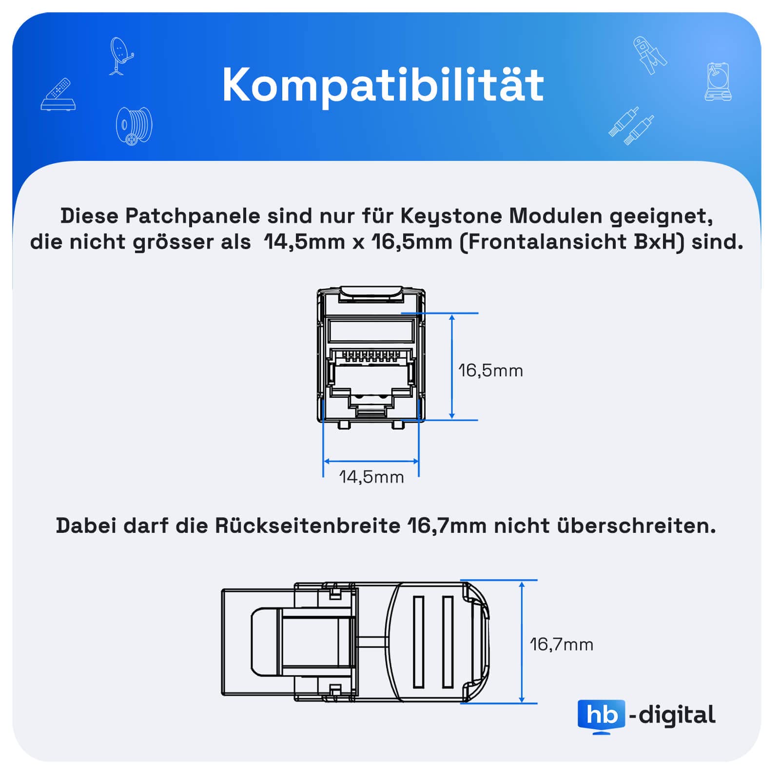 hb-digital Panel de distribución modular de 24 puertos para módulos Keystone RJ45 de 19 pulgadas, CAT 5, CAT 6, CAT 7, para armario de red LAN, profesional, TIA568A, TIA568B, cable de tierra – Gris