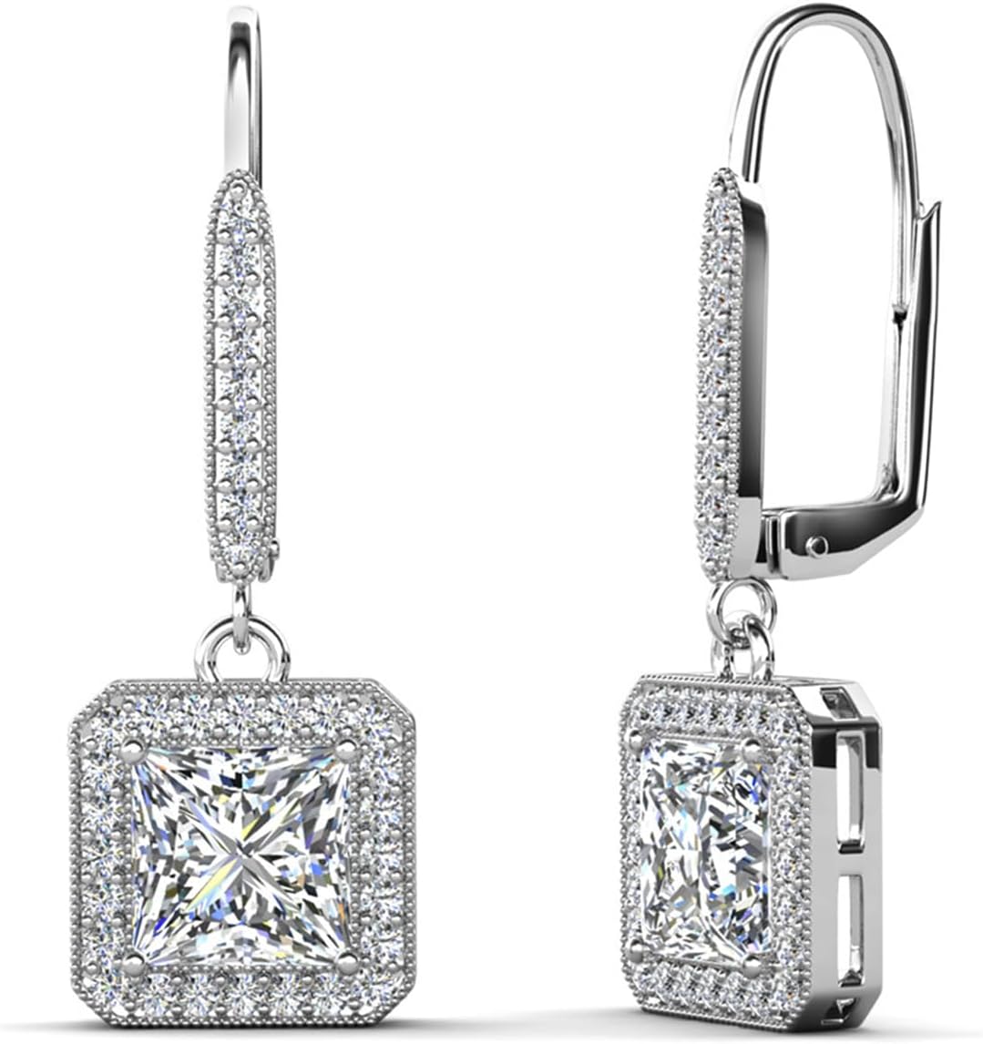 Cate & Chloe Ivy 18k Gold-Plated Dangle Earrings with Princess Cut Simulated Diamond Crystals, Hypoallergenic Jewelry for Women, Gift for Her on Christmas, Birthday, Anniversary