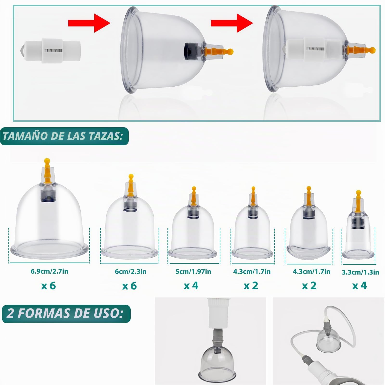 Kit de Ventosas Fisioterapia con Bomba de Vacío, Ventosas Masaje para Vacumterapia (18 piezas), Ventosa Celulitis Faciales y Cuerpo, con Instrucciones, Ventosa Anticelulitica Cupping Set