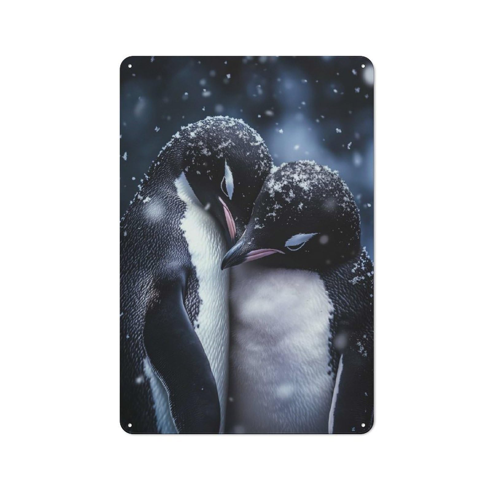 Penguin Couple in Snow Retro Metal Wall Decor 30x20cm, Vintage Metal Sign for Cafe, Pub, Workshop Or Home Bar