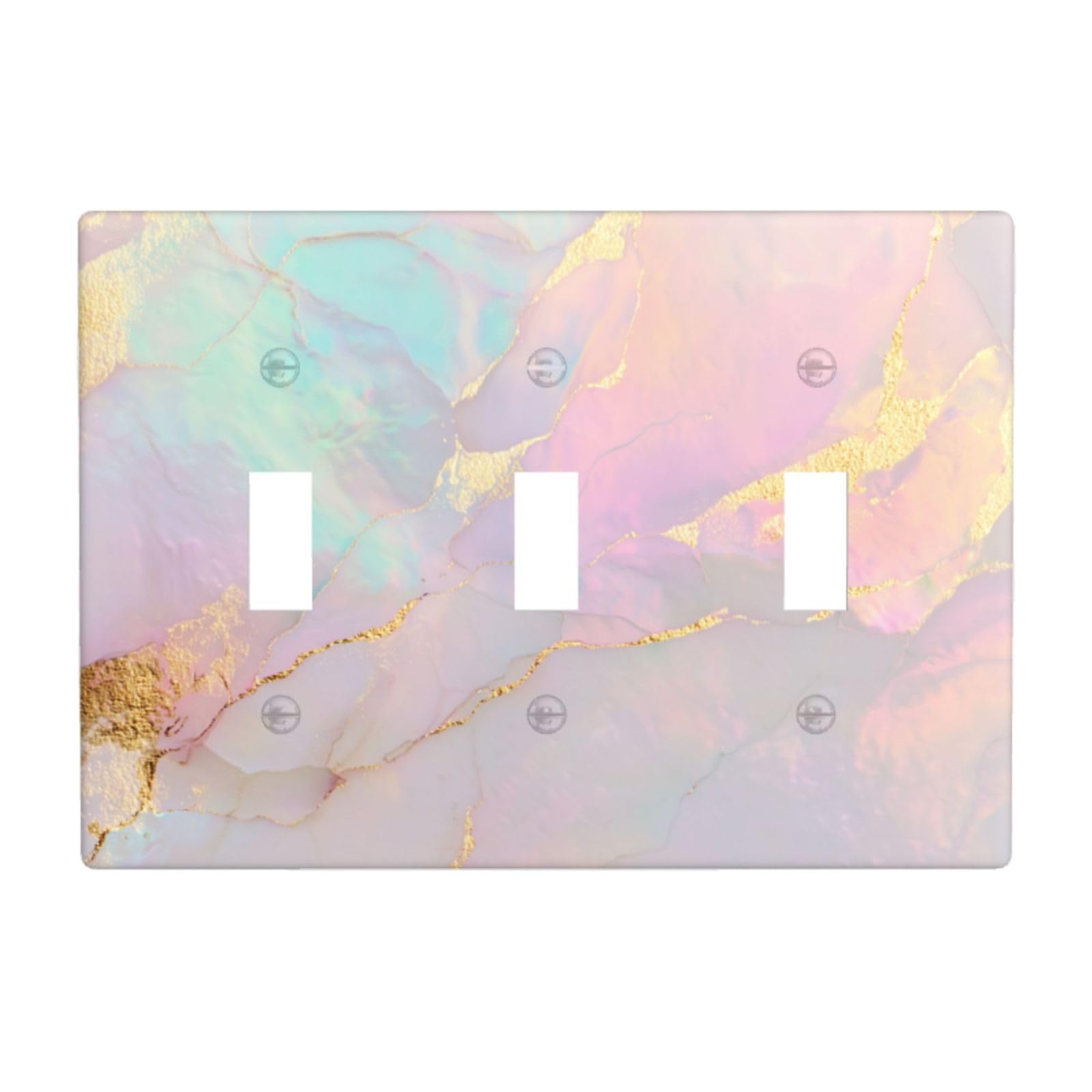 Soft Dreamy Opalescent Texture Polished Iridescent Light Switch Covers 3 Gang Triple Toggle Wall Plate Switchplate Electrical Faceplate for Bathroom Kitchen Bedroom Decor