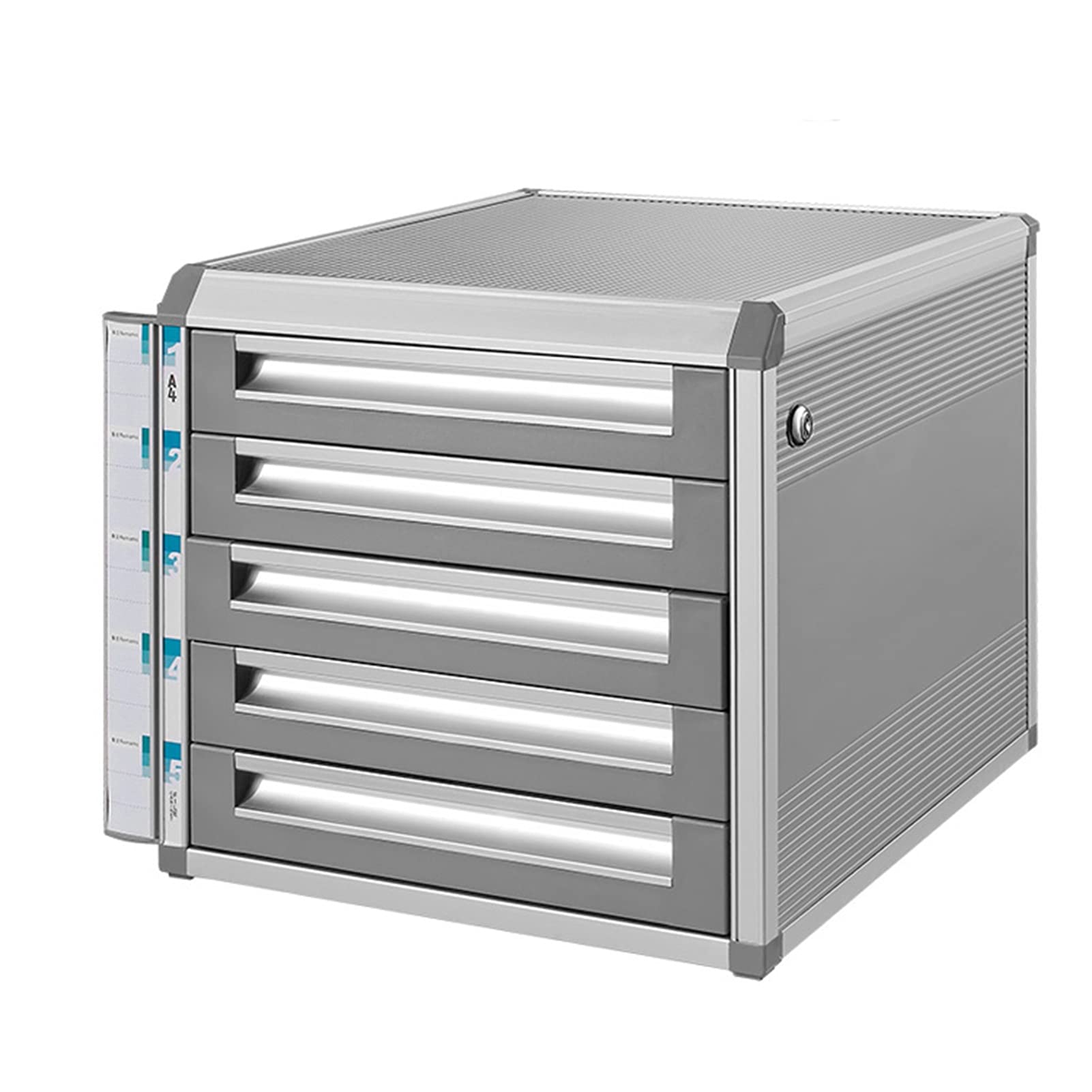 ASerZenith Office Desk File Cabinet with 5 Drawers with Lock, Aluminum Alloy Multi-layer Drawer Data Cabinet for A4 Paper, Magazines