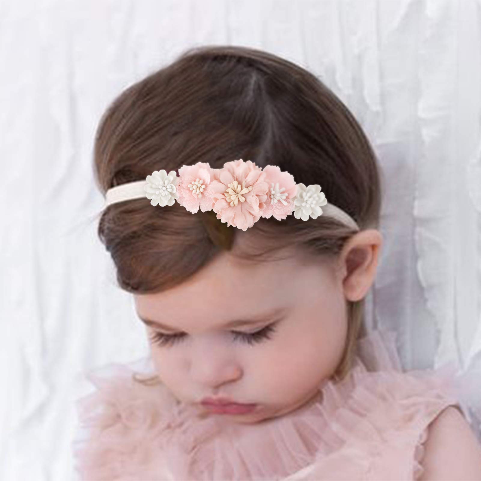 Juego de 3 diademas elásticas para el pelo y flores para recién nacidos - verde - Small