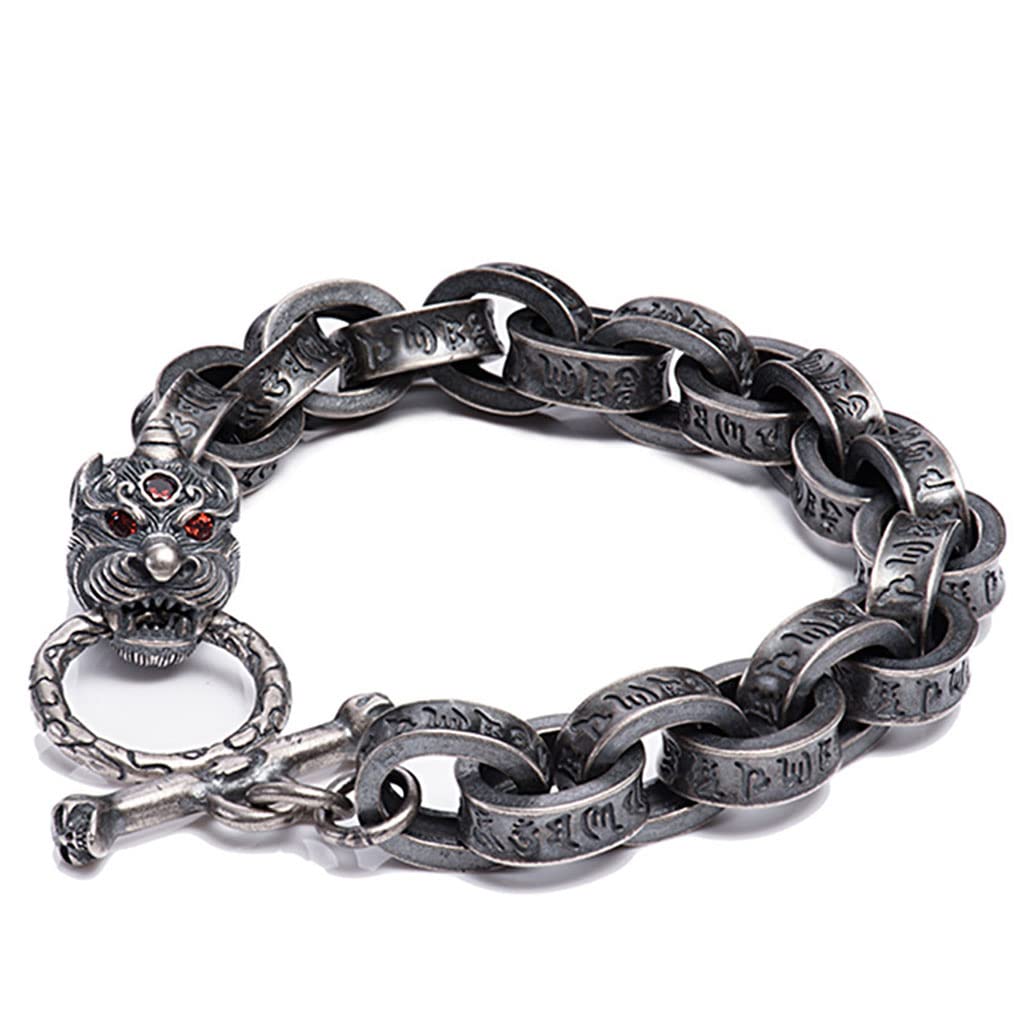 Herren 925 Armband Aus Sterlingsilber, Viking Handgefertigt Fenrir Wolfskopf Vintage Runenbündchen Armbänder, Nordisch Skandinavisch Amulett Geschenk
