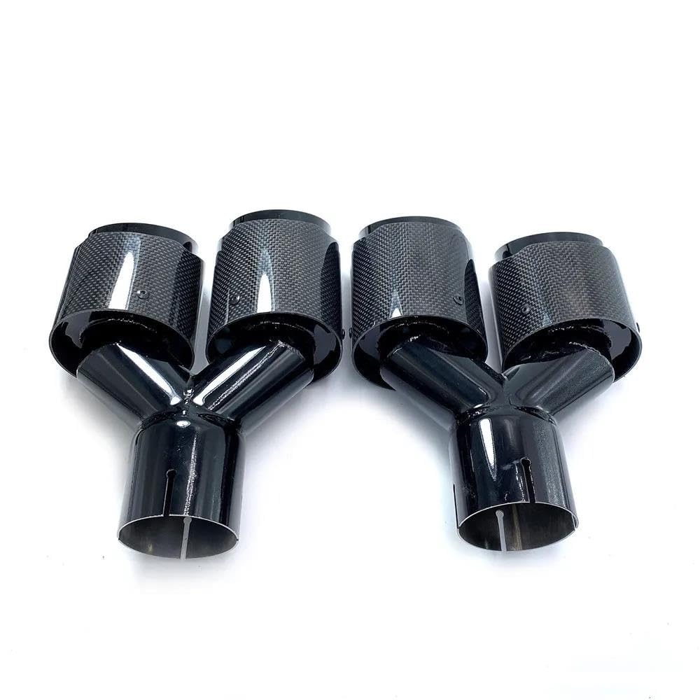 Tubo de Escape 1 Pieza Silenciador Tubo Escape Coche Universal Doble Color Negro Brillante con Punta Escape Fibra Carbono Universal Escape de Coche(ID 80-OD 89)