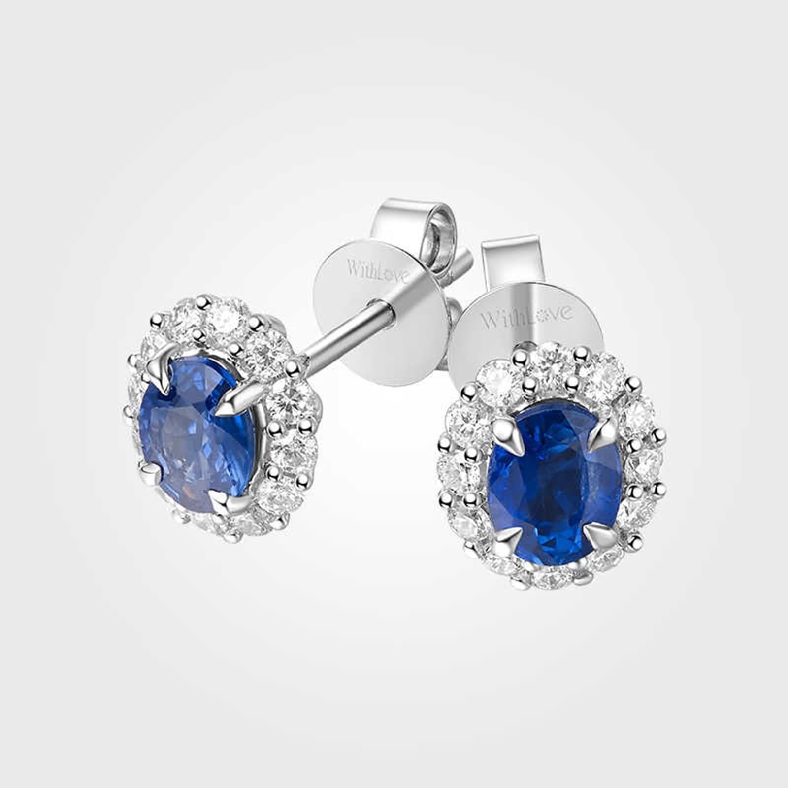 Pendientes de boda, pequeños aretes ovalados con zafiro de 0,9 quilates, oro blanco, regalos de cumpleaños para mujer