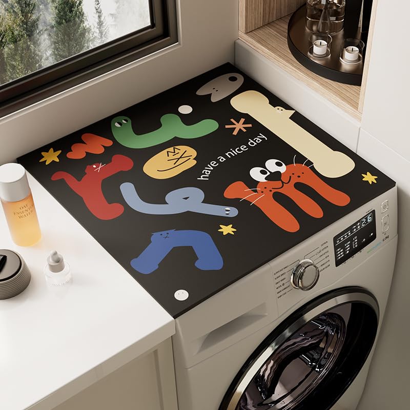 Copri Lavatrice Caramella Nera Copri Lavatrice Per Interno Per Top - Antiscivolo Tappetino Lavatrice - Tappeto Assorbente In Diatomee Per Asciugatrici, Cucine, Bagni50*60Cm