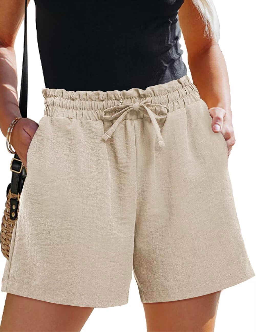 FEKOAFE Womens Shorts 2026 Comfy Summer Drawstring High Waist Cotton Shorts for Women Trendy S-2XL