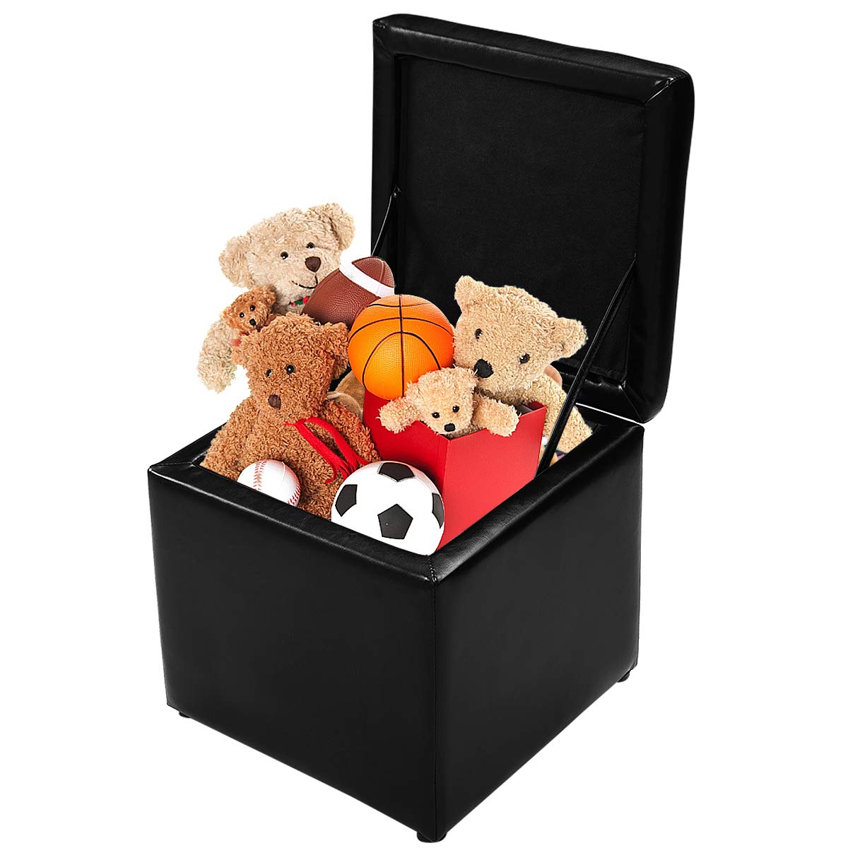 GIANTEX Pouf Cubo Poggiapiedi, Sgabello Quadrato Contenitore, Ottomana con Coperchio, con Vano Portaoggetti, Piedini Antiscivolo, Portata di 300 kg, 40 x 40 x 40 cm, Nero/Marrone/Bianco