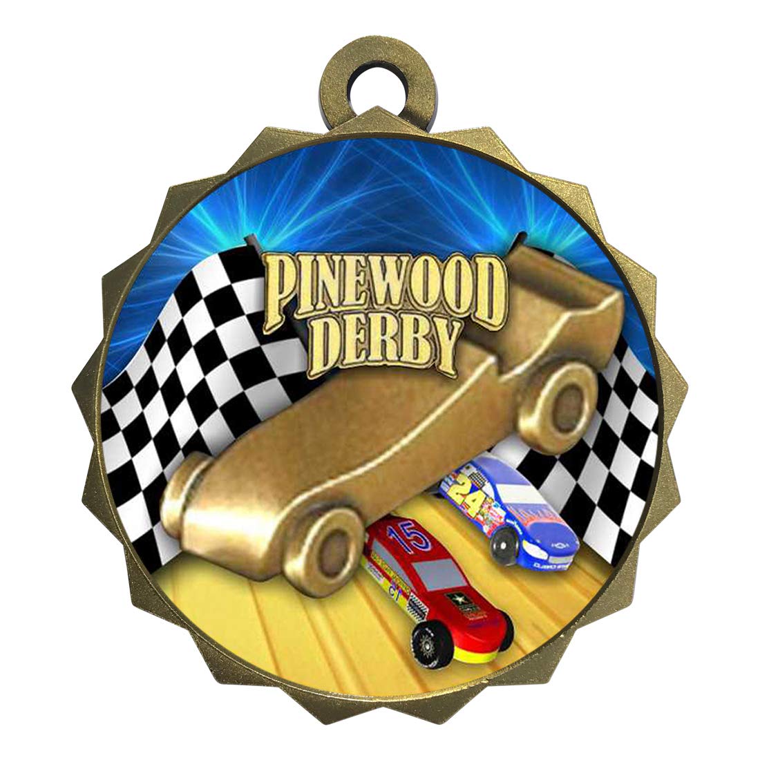 Express Medals 1 to 50 Packs of Engraved Derby Race Car Scout Gold Medal Trophy Award with Neck Ribbon & Attached Engraved Plate on Back LAZD214-D70