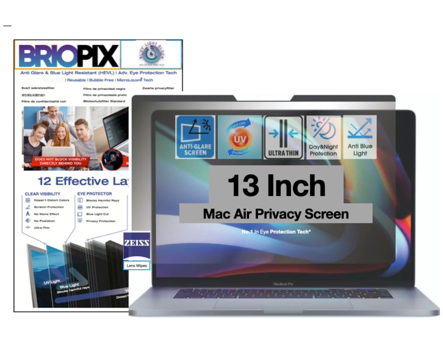 BrioPix 13 Inch MacBook Air Privacy Screen Filter - No Eye Strain | BLUV Block | Macair Privacy Screen (B07GP4MMSR) Amazon Price History, Amazon Price Tracker