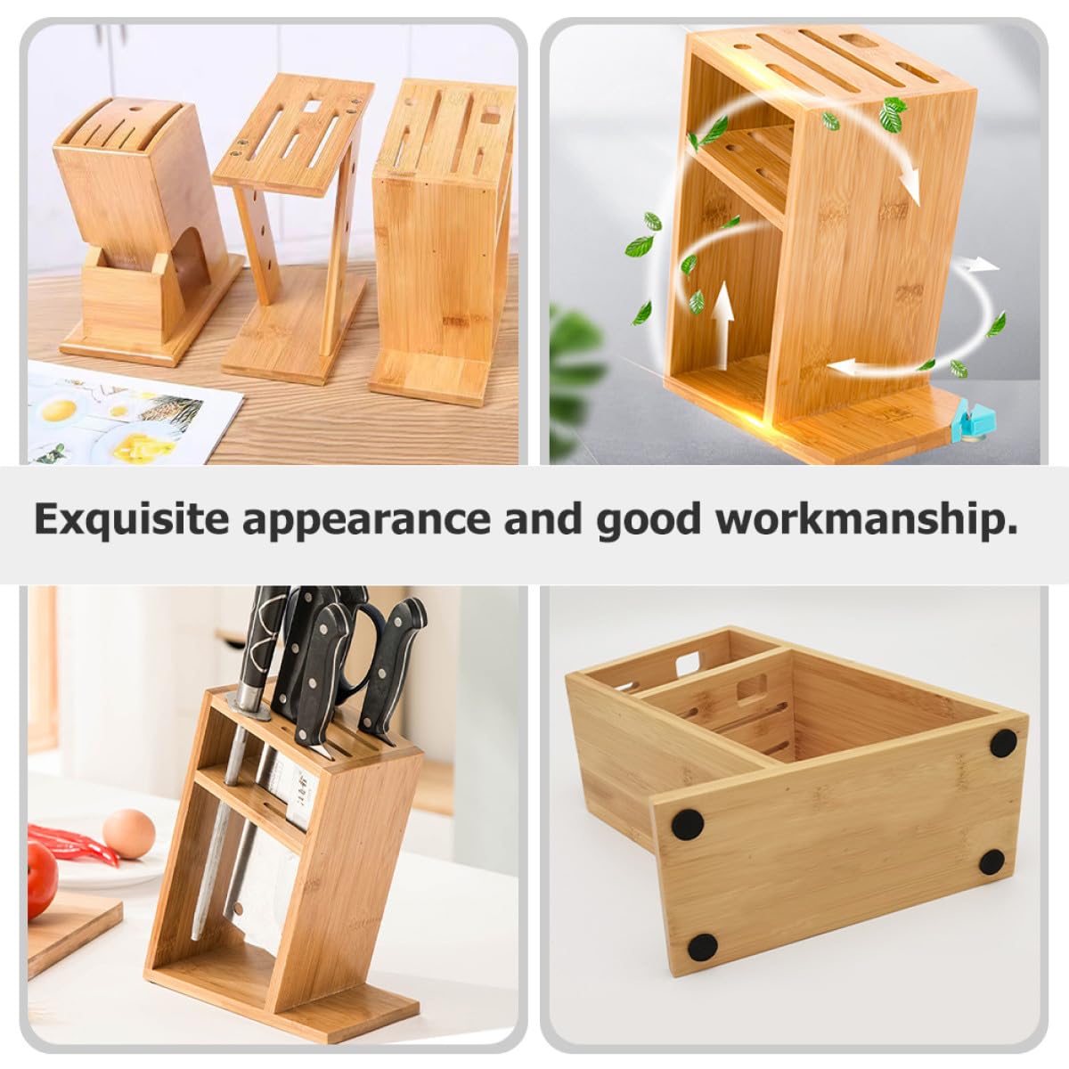 Bloc à Couteaux en Bambou Beige, Organisateur Multi-emplacements