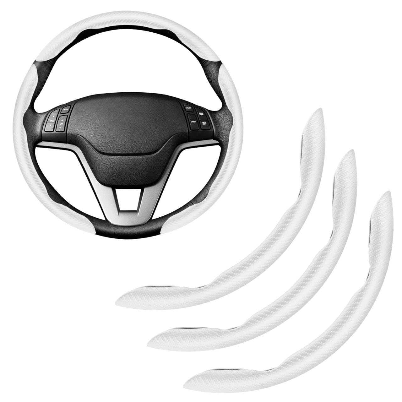 Amiss 3pcs Carbon Fiber Anti-Skid Steering Wheel Cover, Waterproof &amp; Segmented Butterfly Design, Universal 99% Vehicle Wheel Cover Protector, Car Interior Accessories (White-3pcs)