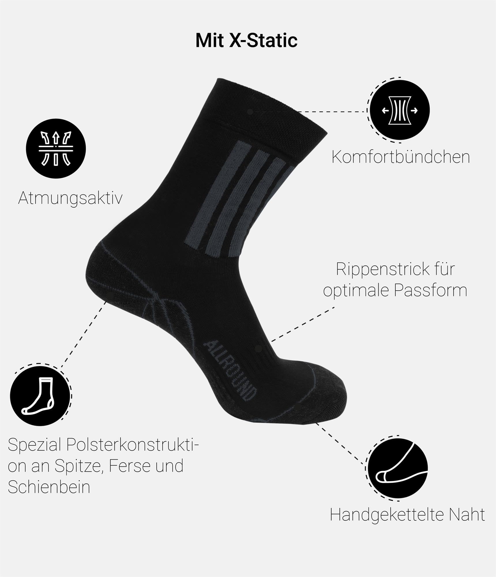 normani 5 Paar X-Static Socken mit Silberfäden und Coolmax - gegen Fußgeruch (Sport & Funktion)