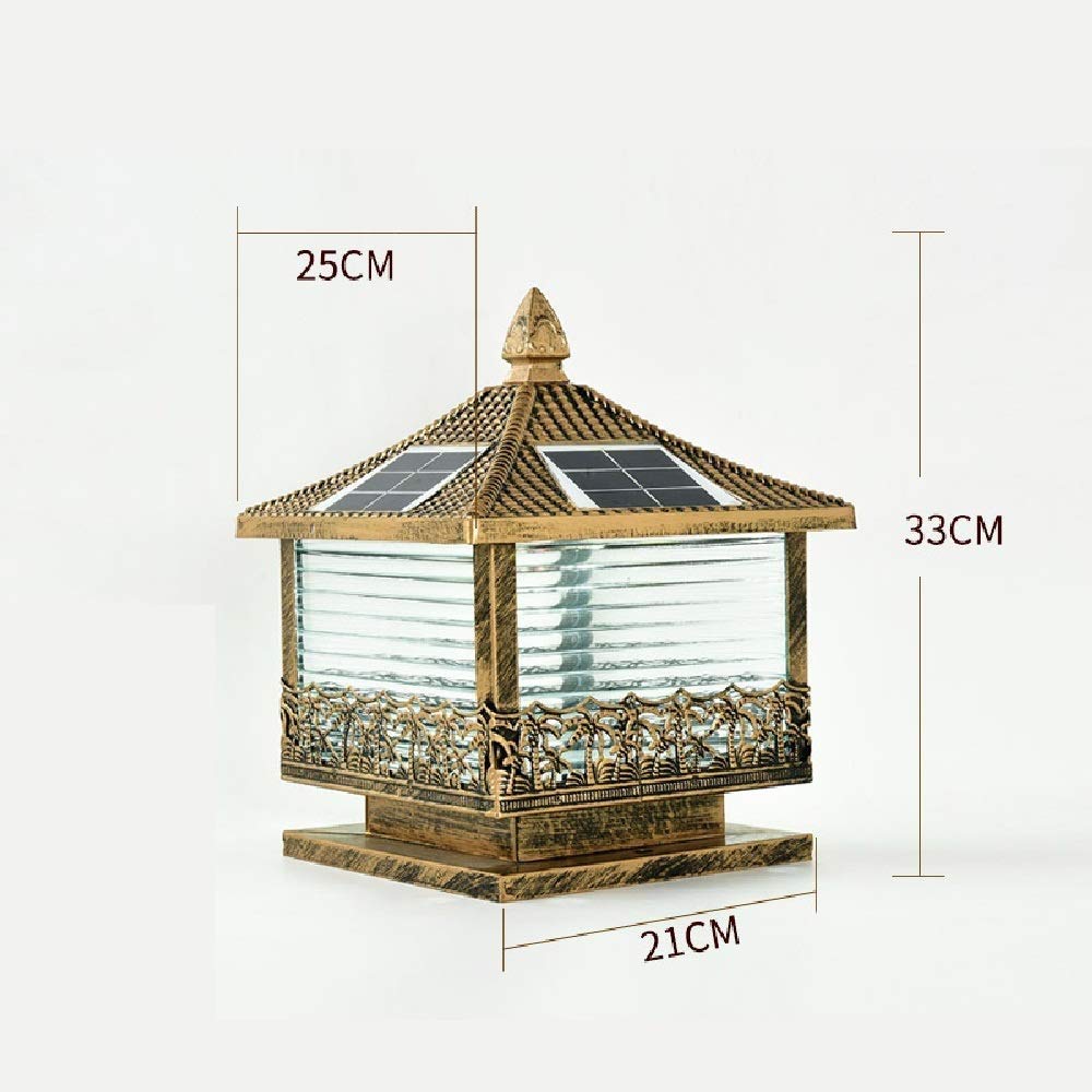 Lampy Ogrodowe, Zabytkowa Lampa Solarna Led Na Słupku, Wodoodporna, Mosiężna, Ip65, Szklana Lampa Na Słupku, Lampa Ogrodowa, Zewnętrzna Lampa Na Słupku, Latarnia Na Trawn(Jeden Kolor-Wysokość-33Cm)