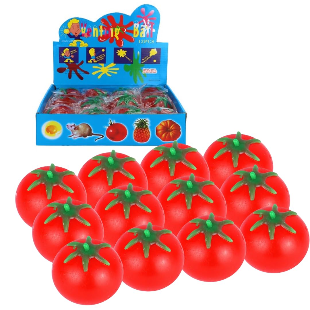 LND Gifts 12 Splat Ball Tomato, Squishy Ball Fun for Kids - Squeeze it, Throw it, Stretch it, 6cm - Anxiety Relief, Exciting Item for Play and Entertainment