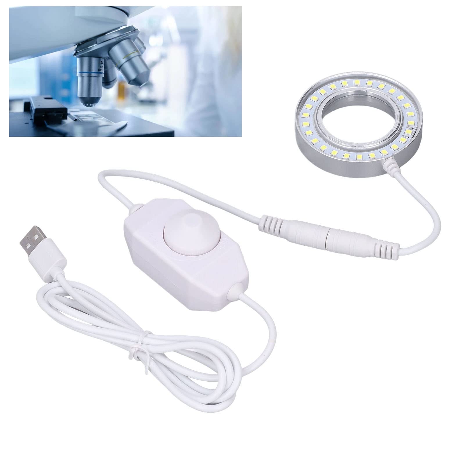 Iluminador LED para Microscopio Estéreo con Luz de Anillo Brillo Ajustable y Regulador Intensidad Hebilla Espiral Ajustable para Laboratorio Microscopía