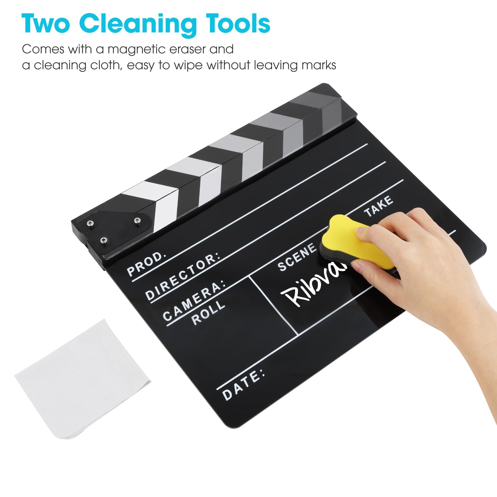 Move Slate Tableau de cinéma en acrylique avec effaceur magnétique, deux stylos personnalisés, chiffon de nettoyage et clé hexagonale (Noir)