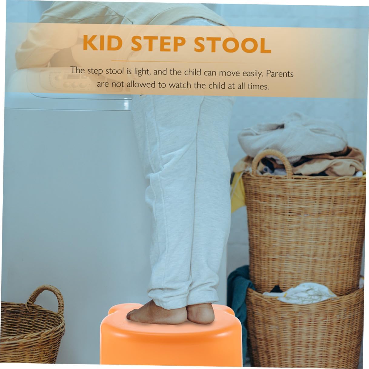 2pcs Cartoon Plastic Stools Lightweight Non-Slip Step Stools for Home Kindergarten Bathroom Use Multi-Purpose Footstools in Orange and White