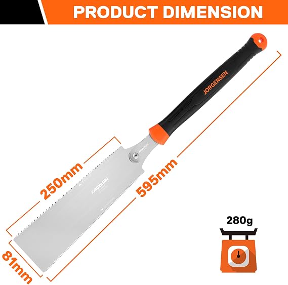 JORGENSEN 250 mm Japanese Pull Saw, Double-Edged Hand Saw, 18 & 7–12 TPI | Rip & Cross Cut, Flexible SK5 Steel Blade, Ergonomic Handle, Woodworking & DIY and Carpentry