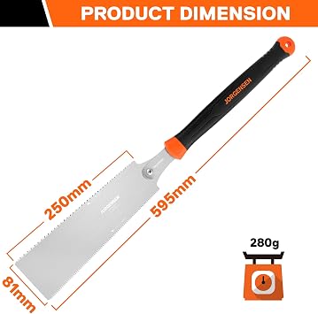 JORGENSEN 250 mm Japanese Pull Saw, Double-Edged Hand Saw, 18 & 7–12 TPI | Rip & Cross Cut, Flexible SK5 Steel Blade, Ergonomic Handle, Woodworking & DIY and Carpentry