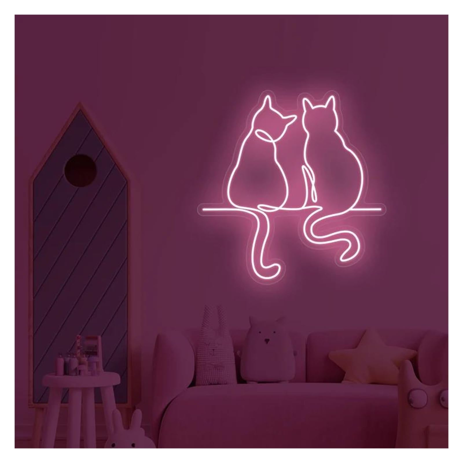 LEMST Signs Lamp Neon Signs Two Cats USB Powered Adjustable Brightness Cats Neon Lights, Suitable for Bistro Decor(E,35CM)