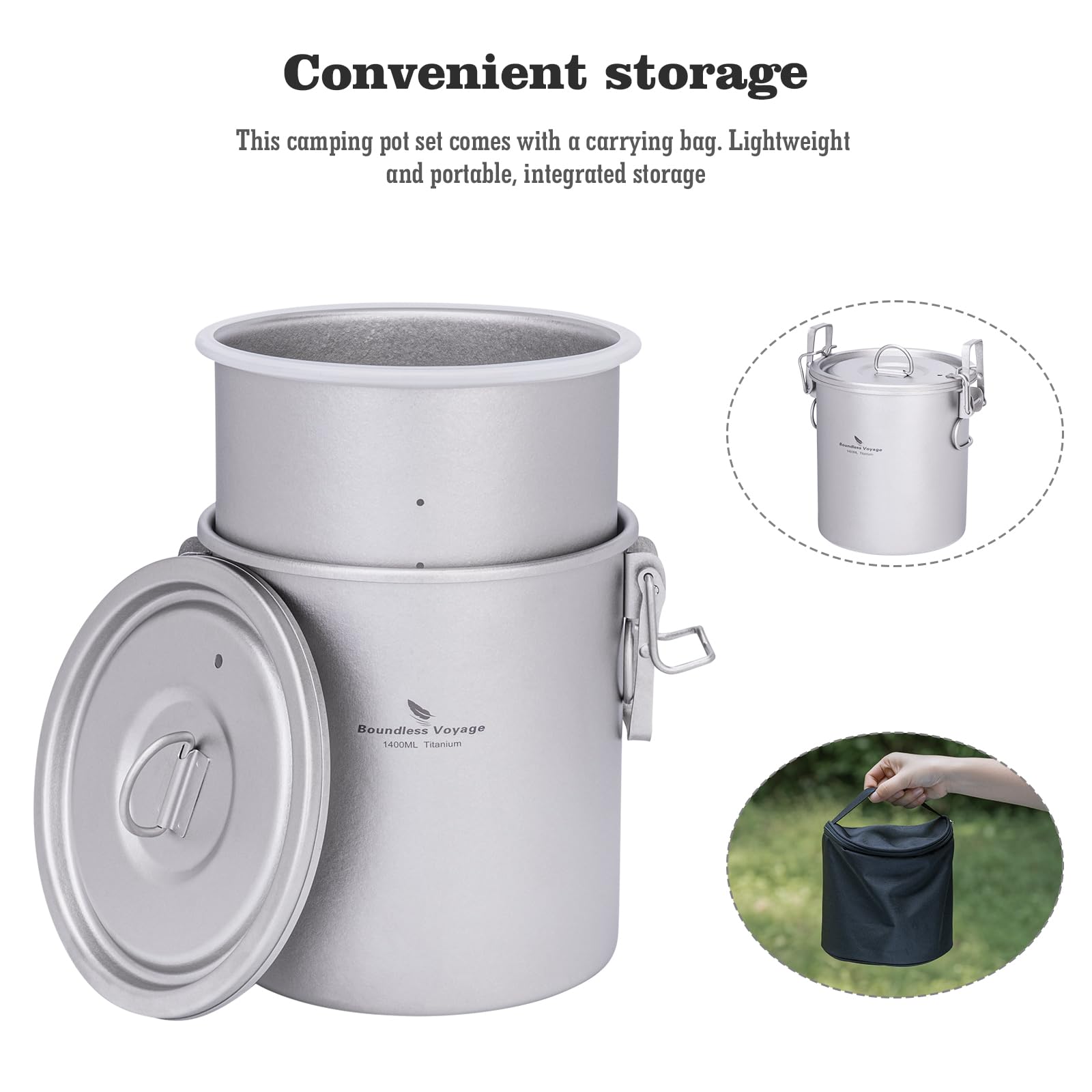 Boundless Voyage Titan Reiskocher Camping Kochtopf Ultraleicht Camping Kochgeschirr Set für Küche, Wandern, Picknick, Reisen Ti-2093 (Ti-2093-Silber)