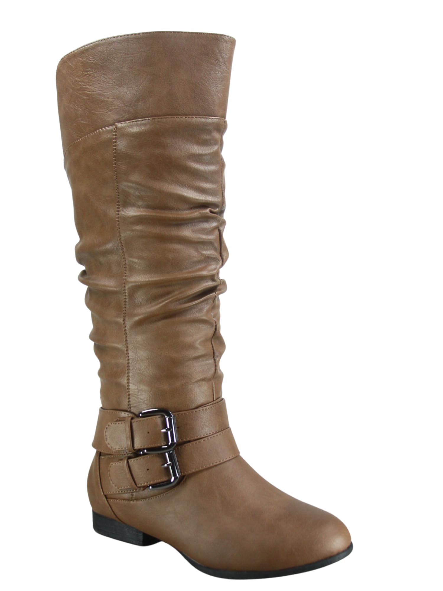 TZ Lily-20 Women's Knee High Riding Boots Low Flat Heel Winter Side Zip Buckles Boots Shoes