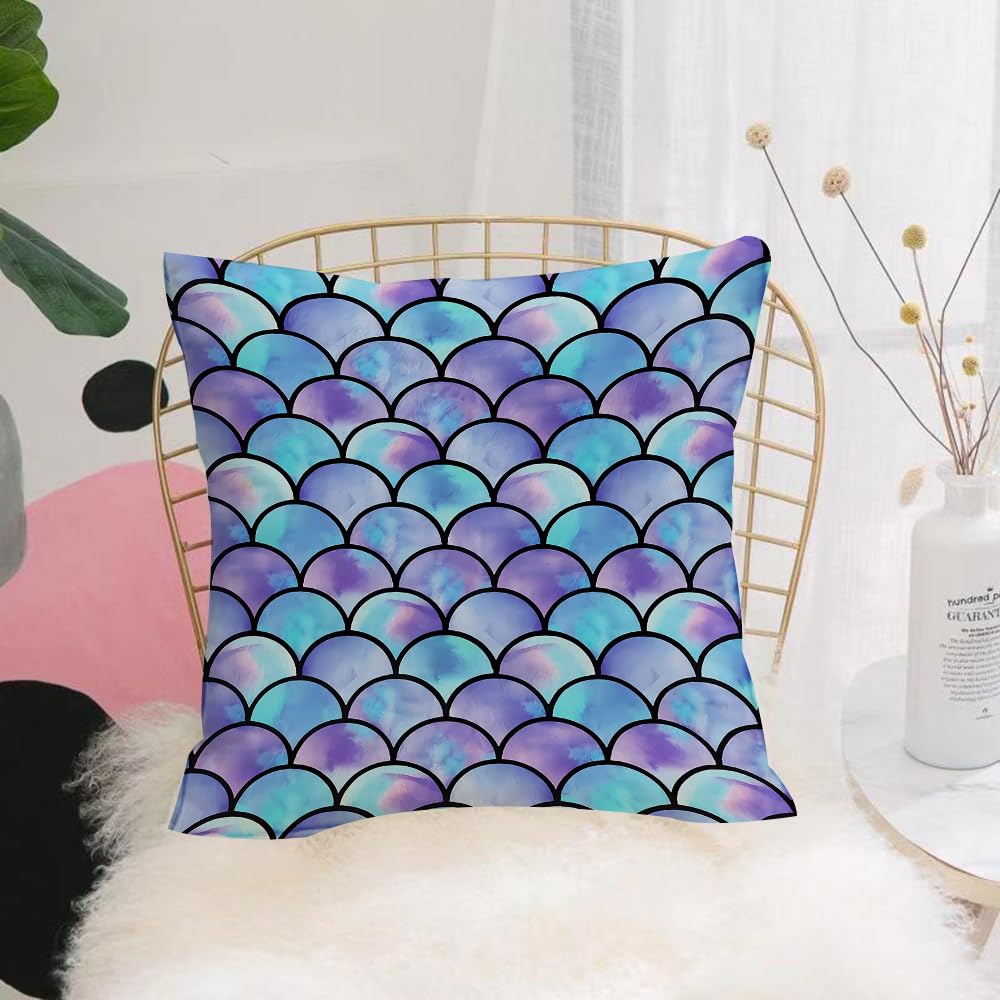 HYOSXW Cushion Cover,Throw Pillow Case Home Decorative for Living Room Bedroom Sofa Chair 16X16 Inch,Blue and purple gradient scales of the mermaid, with watercolor texture,Pillowcase 40X40cm