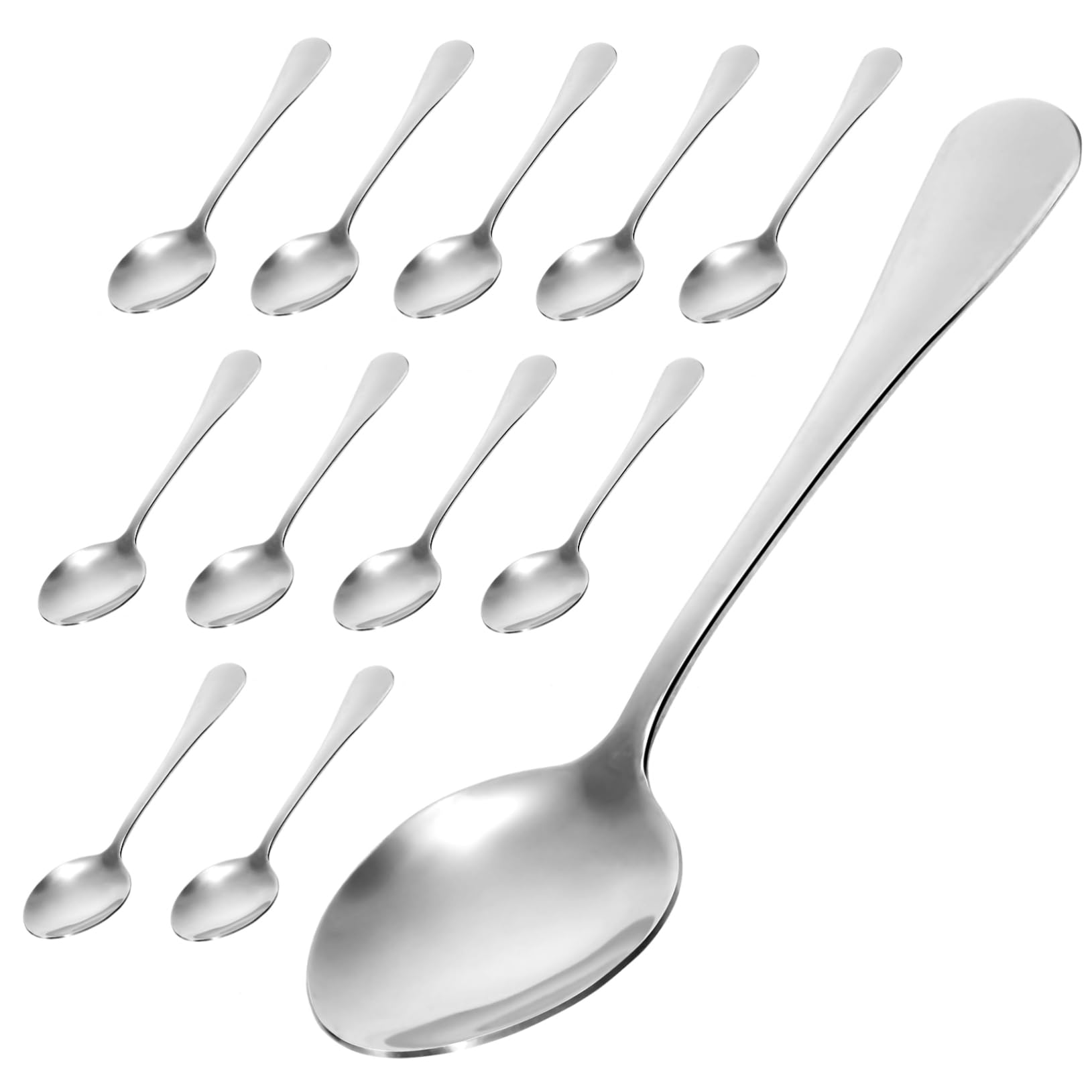 ABOOFAN 12-piece Stainless Steel Soup Spoons Set Dinner Spoons Long Handles for Casual to Formal Dining