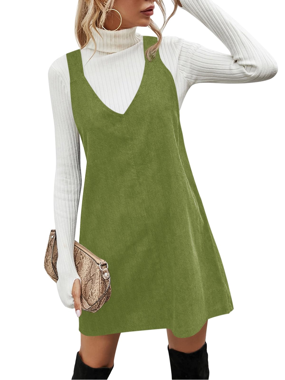 Corduroy Pinafore Dress Green Corduroy Jumper Dress KoinshhaWomen