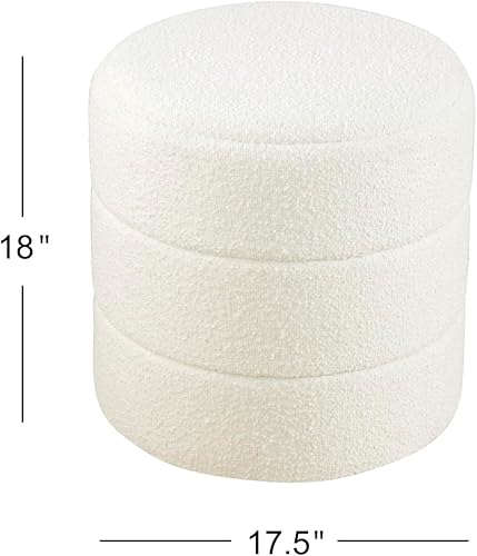 Miniatura 3 de HomePop Otomana redonda tapizada para decoración del hogar  reposapiés otomana  color crema Boucle 17.5 x 17.5 pulgadas