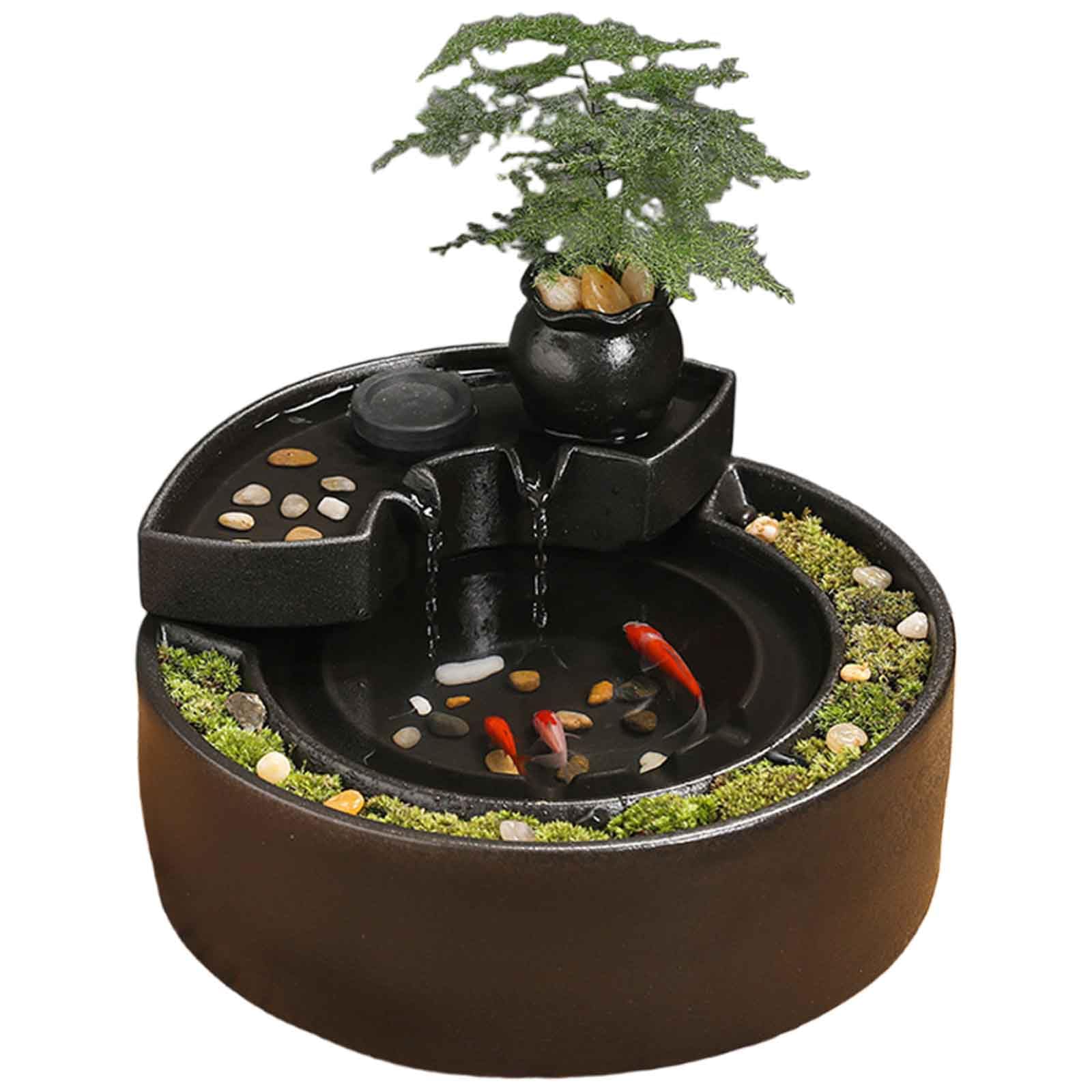 KRXSOBNV Indoor fountain, Ceramic Pot Fountain Desktop Water Indoor, for and Home Decoration Table Desk Office Patio(B)