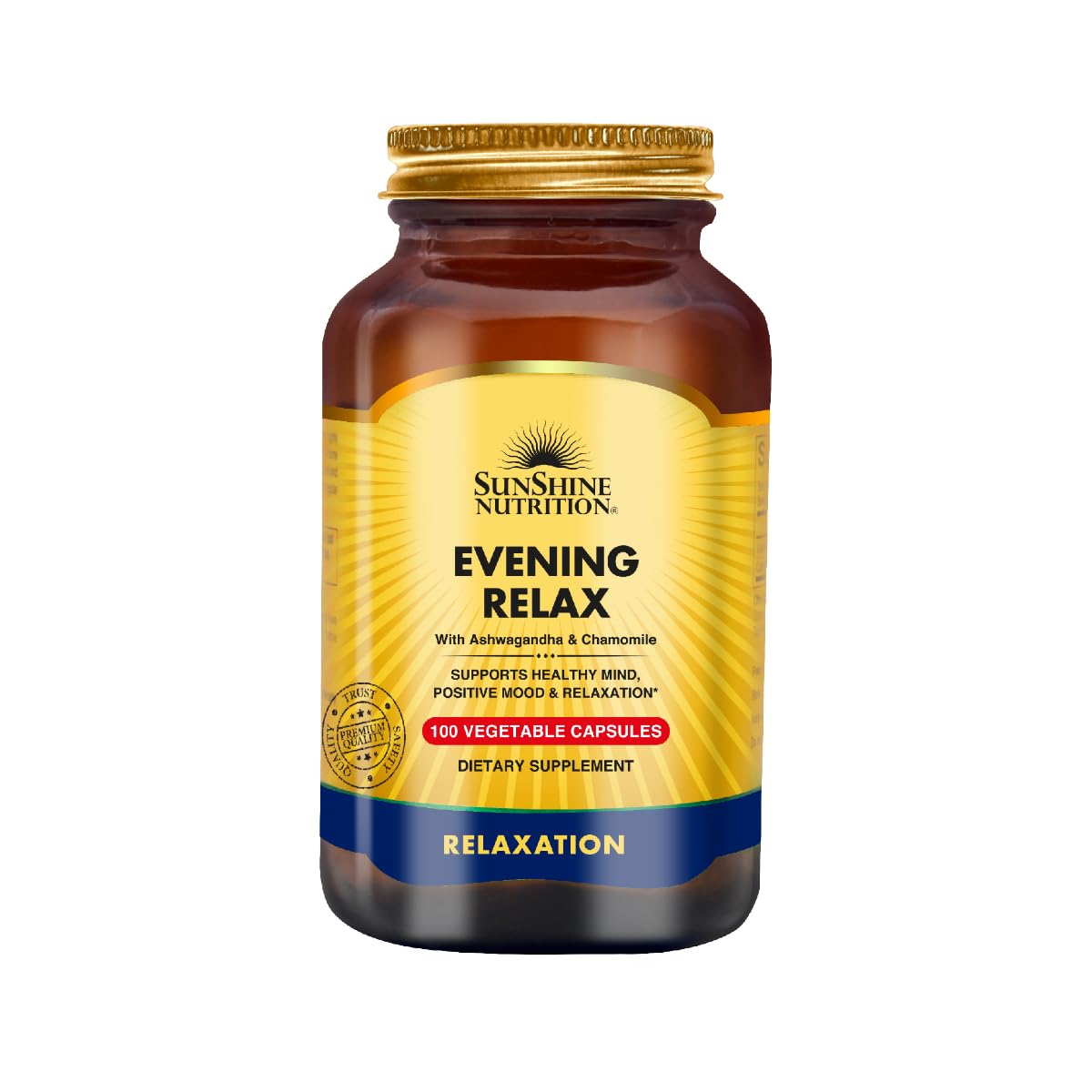 Sunshine NutritionEvening Relax with Ashwagandha & Chamomile, Supports Healthy Mind, Positive Mood & Relaxation, 100 Vegetable Capsules