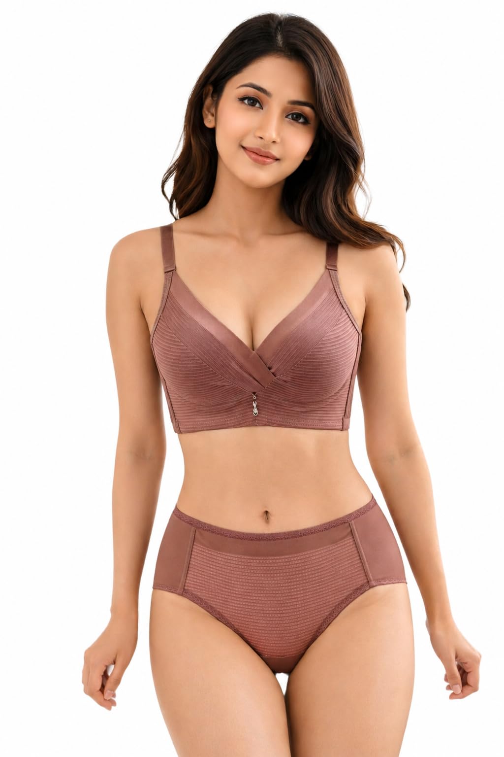 Women's Lingerie Set – Striped Non-Padded Bra & High Waisted Panty Set, Full Coverage Comfort Cotton Blend Bra-Brief Set-image-33