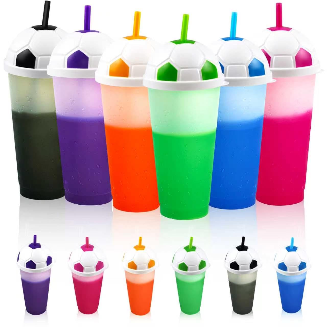Plastikbecher Trinkbecher Becher mit Strohhalm & Deckel - 710ml Groß Tasse Farbwechselbecher kaffeebecher to go Becher Mehrweg Travel Tumbler für Eiskaffee Kaltes Trinken Smoothie Saft