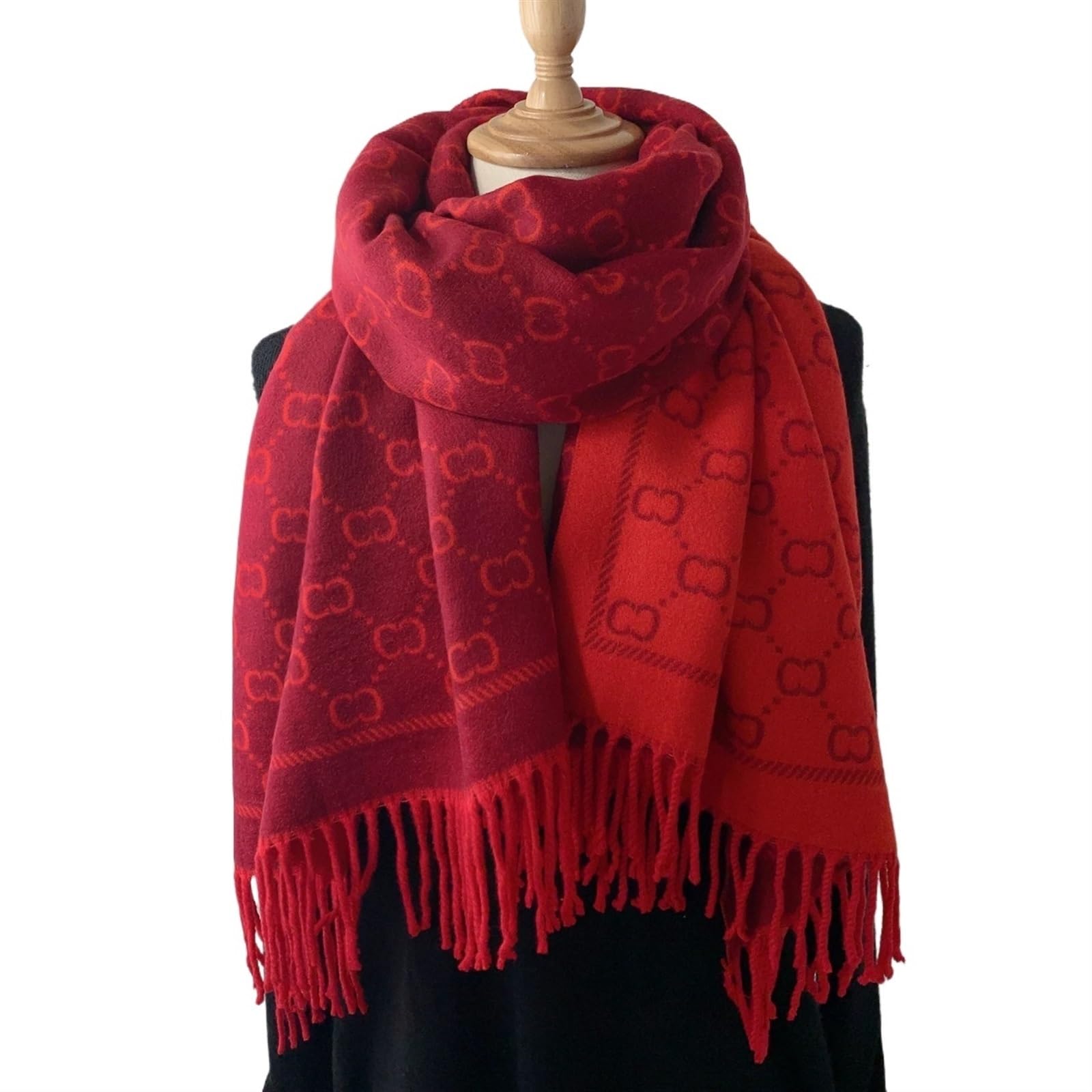 Sciarpa Donna Invernale Sciarpa da Donna in Cashmere simulato, Calda in Inverno, Lunga e Spessa, con Nappe e Motivo a Quadri Colorati(Red)