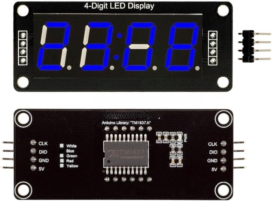 7 Segment LED Display Module With 4 Digit Digital Clock Function, 5V Powered, Works With .h Library, For DIY Electronic Devices(white)